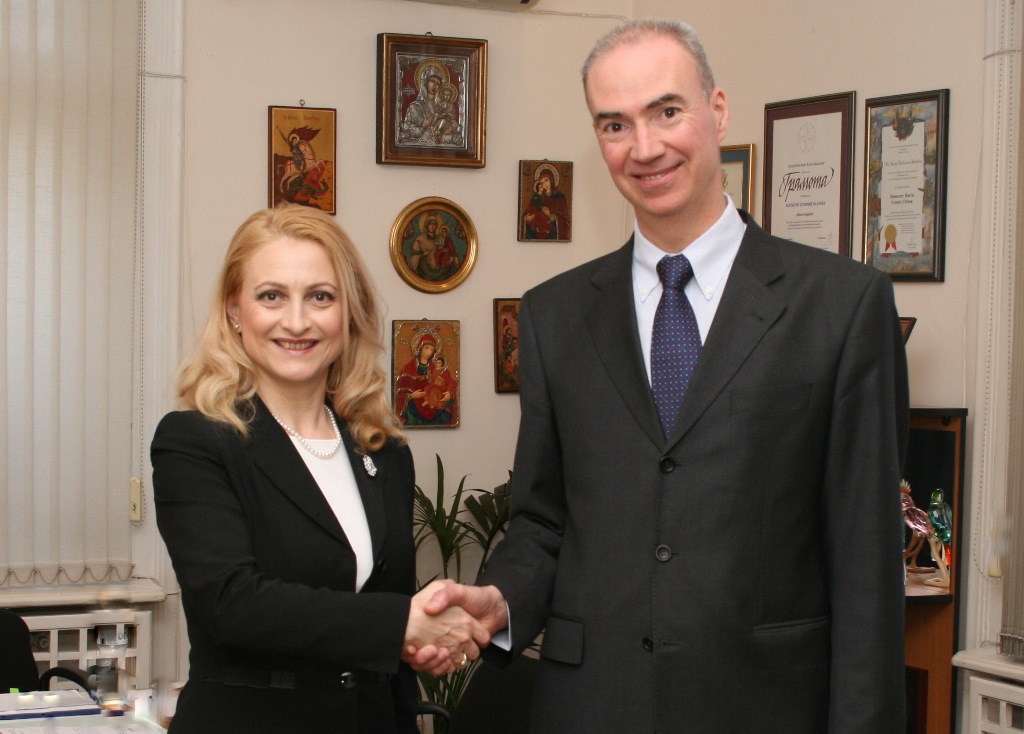 A working meeting between Chairperson of State Commission on Information Security Mrs. Tsveta Markova and Extraordinary and Plenipotentiary Ambassador of the Republic of France Mr. Etien de Ponsen, 31 March 2010, Sofia