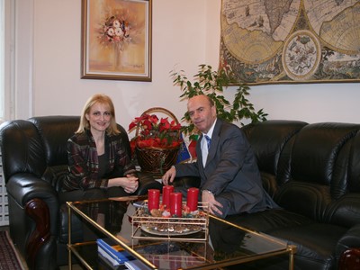 The Chairperson of the State Commission on Information Security Mrs. Tsveta Markova during her meeting with His Excellence the Ambassador of the Republic of Albania Mr. Byuar Skundo , 16 January 2008, Sofia