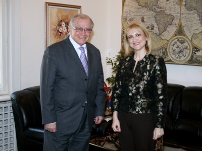 The Chairperson of the State Commission on Information Security Mrs. Tsveta Markova and His Excellence Mrs. Drazhen Vukov-Tsolich, the Ambassador Extraordinary and Plenipotentiary of the Republic of Croatia in Sofia discuss initiatives for deepening the development of the bilateral relations, 18 January 2008, Sofia