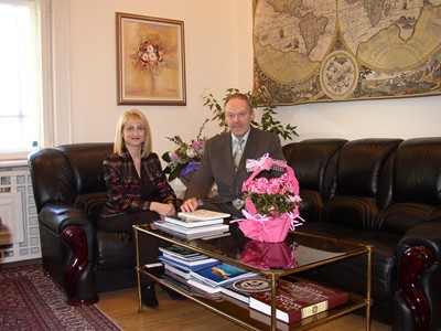 The Chairperson of the State Commission on Information Security Mrs. Tsveta Markova and His Excellence the Ambassador of the Republic of Finland Mr. Kauko Yamsen during their meeting, 13 February 2008, Sofia