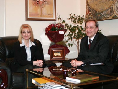 The Chairperson of the SCIS Mrs. Tsveta Markova and the Ambassador of Slovak Republic His Excellence Mr. Mihal Kottman discussed the co-operation between both countries in the aspect of cryptographic security during their meeting, 25 February 2008, Sofia